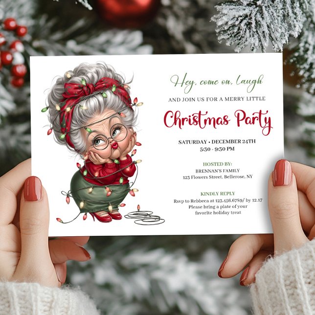 Convite para Celebração de Natal da Vovó Cômica (Comic Grandma Festive Christmas Celebration Invite)