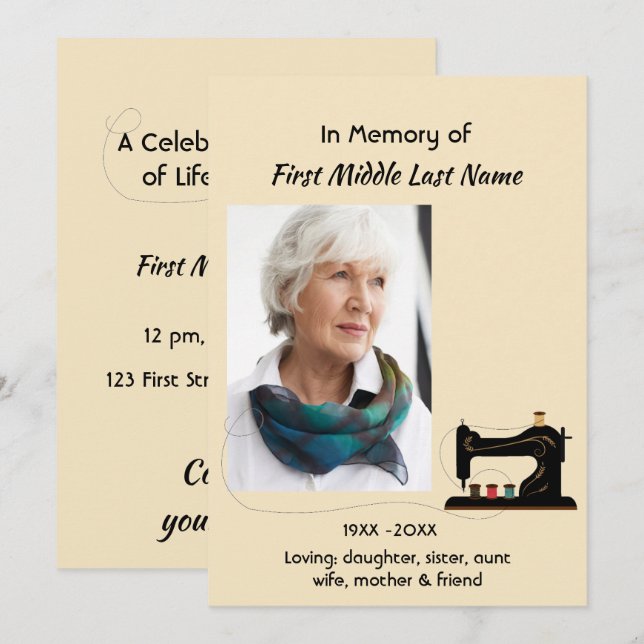 Convite para Celebração de Serviço de Vida Costure (Frente/Verso)