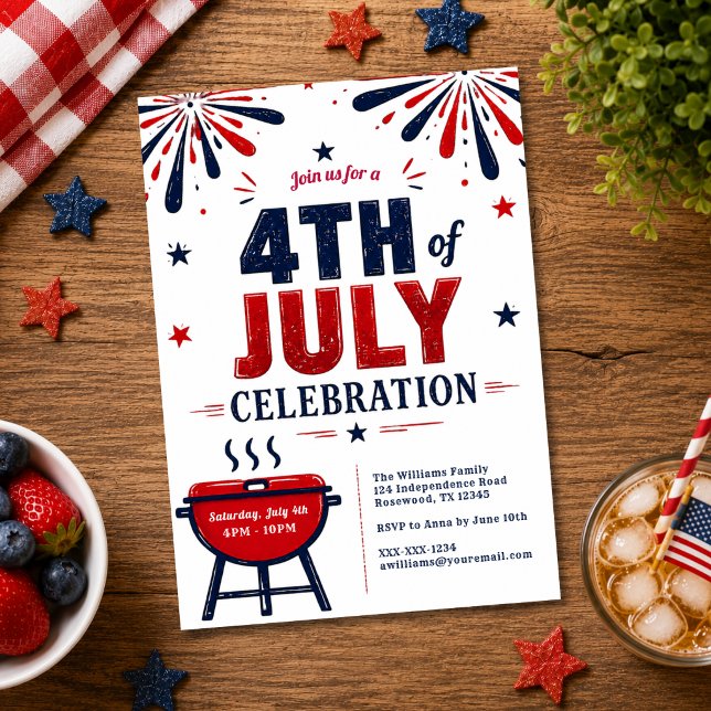 Convite para Celebração Moderna do Dia 4 de Julho (Criador carregado)