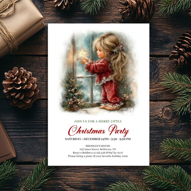 Convite para Cena de Inverno Aconchegante de Natal (Christmas Cozy Winter Scene Girl Tree Invitation)