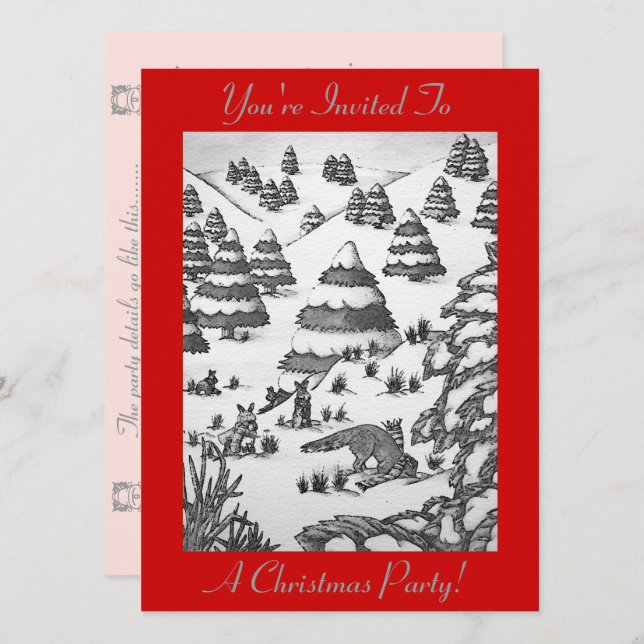 convite para cena de neve de raposa e coelhos (Frente/Verso)