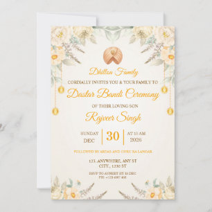 Convite para Cerimônia de Dastar Bandi Floral Crem