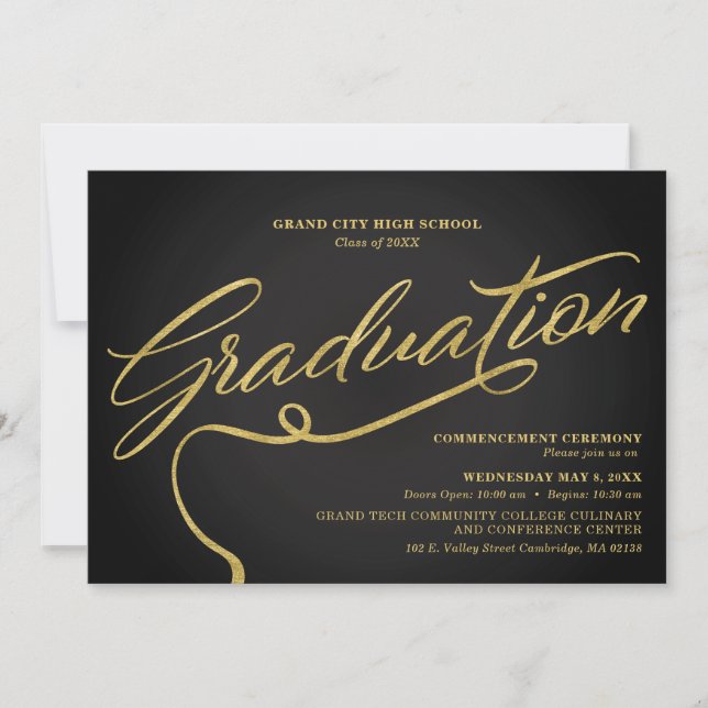 Convite para Cerimônia de Formatura Preto e Dourad (Frente)