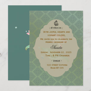 Convite para Cerimônia de Mehndi de Casamento Indi