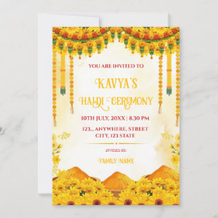 Convite para Cerimônia Tradicional de Haldi com Fl
