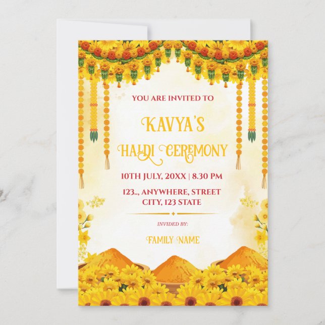 Convite para Cerimônia Tradicional de Haldi com Fl (Frente)