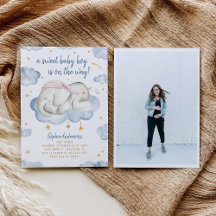 Convite para Chá Baby Boy - Elefante Dormindo