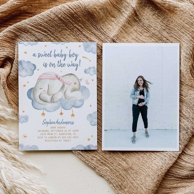 Convite para Chá Baby Boy - Elefante Dormindo (Criador carregado)