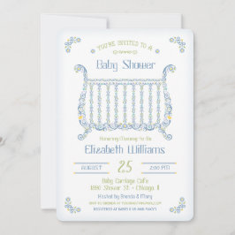 Convite para Chá Baby Boy - Lacy Crib - Azul