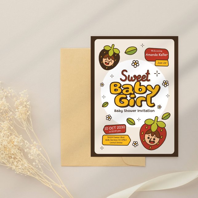 Convite para Chá Berry Cute Baby Girl (Criador carregado)