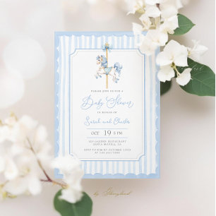 Convite para Chá Blue Carousel Baby Boy