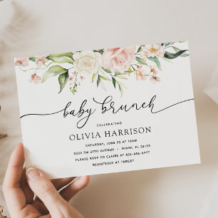 Convite para Chá Blush and Greenery Baby Brunch