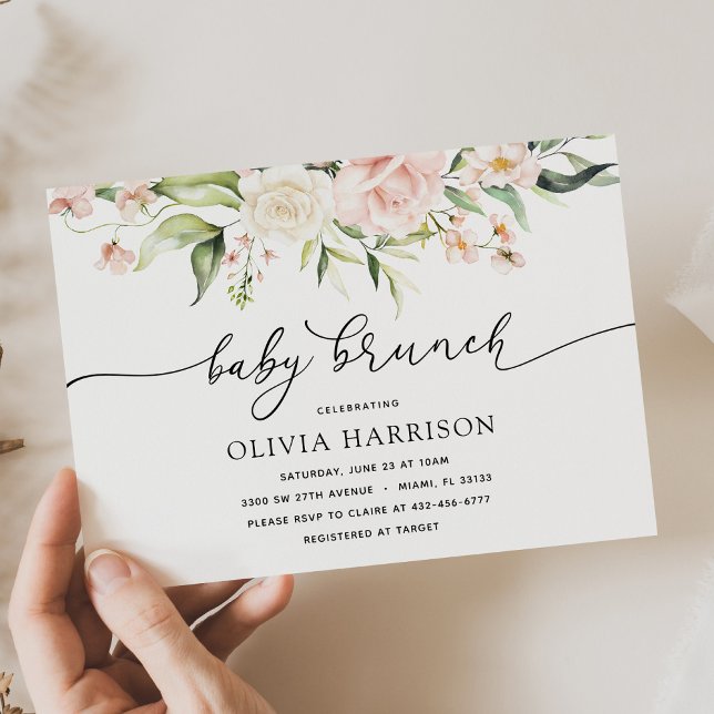 Convite para Chá Blush and Greenery Baby Brunch (Criador carregado)