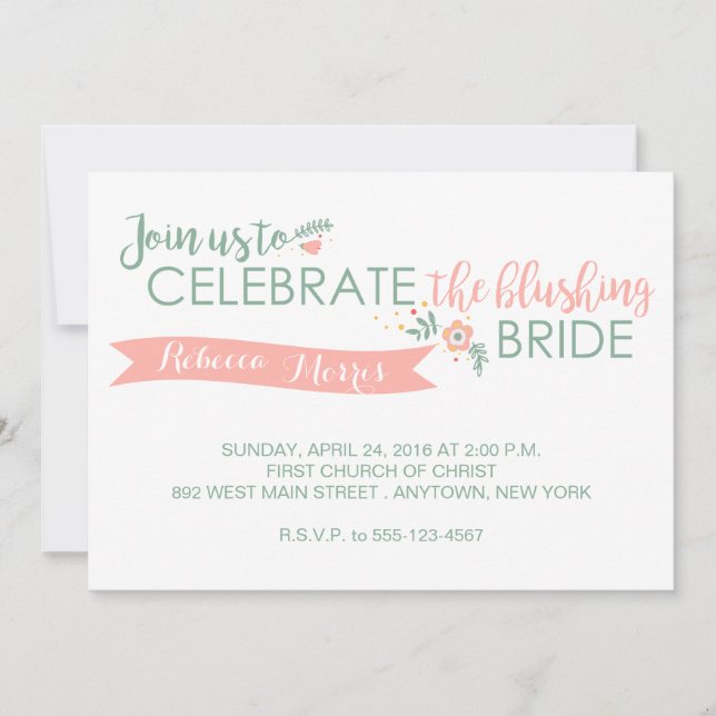 Convite para Chá Brilhante Blushing (Frente)