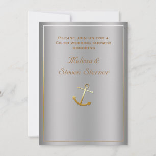 Convite para Chá de Âncora Náutica Dourada de Prat