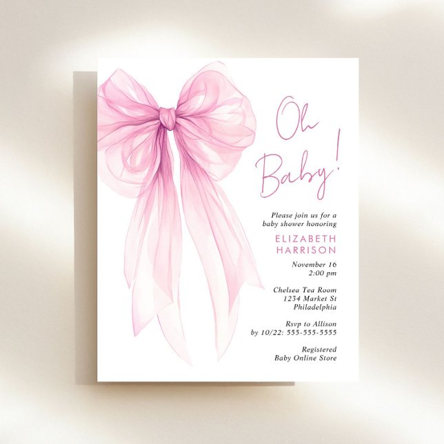 Convite para Chá de Arco Coquette Baby Girl (Celebrate the upcoming arrival of your baby girl with a cute baby shower invite at a budget price)