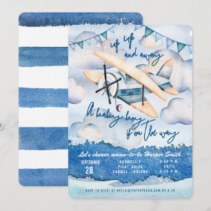 Convite para Chá de Baby Boy do Avião de Aquarel