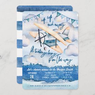 Convite para Chá de Baby Boy do Avião de Aquarela