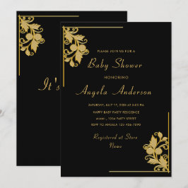 Convite para Chá de Baby Boy enquadrado pelo ouro