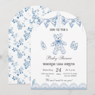 Convite para Chá de Bear-Baby-Boy Blue-French