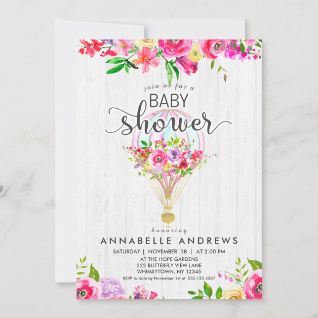 Convite para Chá de Bebê Balão de Ar Quente Chic (Frente)