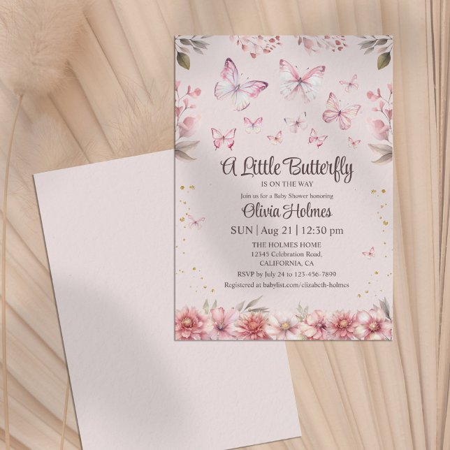 Convite para Chá de Bebê-Bebê-Borboleta Rosa (Pink Butterfly Baby Girl Shower Invitation)