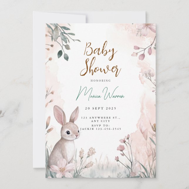 Convite para Chá de Bebê Bunny Woodland (Frente)