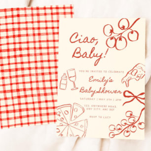 Convite para Chá de Bebê Ciao: Desenho à Mão Itali