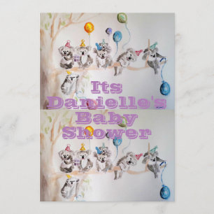 Convite para Chá de Bebê com Arte de Coala em Aqua