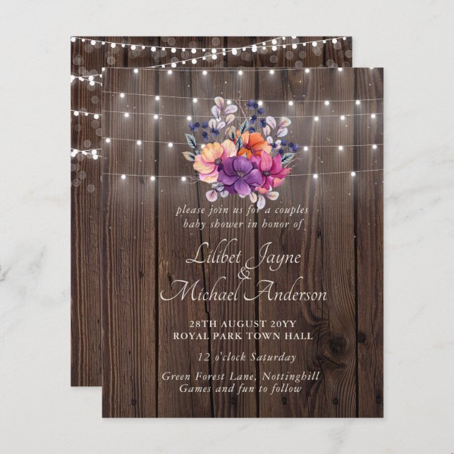 Convite para Chá de Bebê da Lilibet - Laranja Roxo (Frente/Verso)