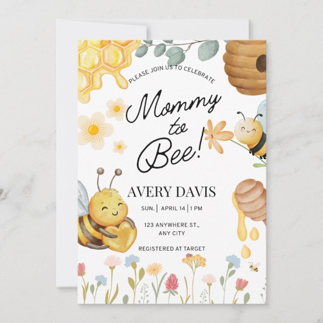Convite para Chá de Bebê da Mamãe Abelhinha (Frente)