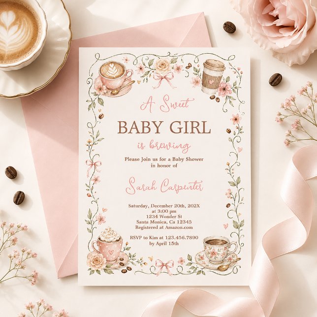 Convite para chá de bebê da menina Baby Brewing Gi (Criador carregado)