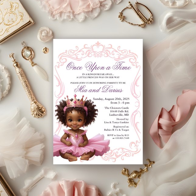 Convite para Chá de Bebê da Princesa Afro-American (Criador carregado)