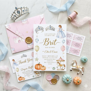 Convite para Chá de Bebê da Princesa Real, Rosa e 