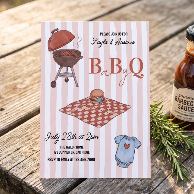 Convite para Chá de Bebê de Casal com Churrasco (Criador carregado)