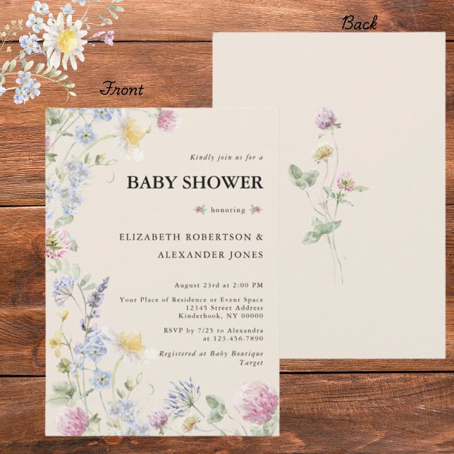 Convite para Chá de Bebê de Casal das Flores Silve (Criador carregado)