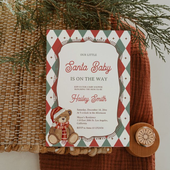 Convite para Chá de Bebê de Natal (Vintage Christmas baby shower invitation for a cozy and festive holiday celebration.)