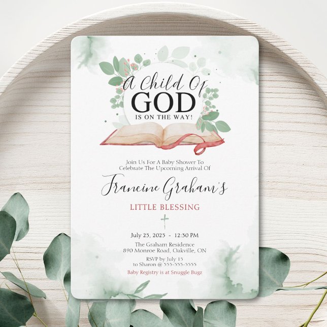Convite para Chá de Bebê de Um Filho de Deus (Honour God’s blessing with this elegant, faith-inspired baby shower invitation.)