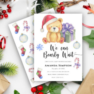 Convite para Chá de Bebê de Urso Teddy de Natal de