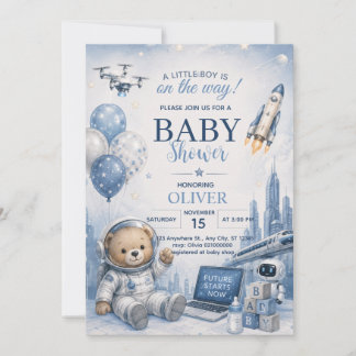 Convite para Chá de Bebê do Astronauta Ursinho Ted