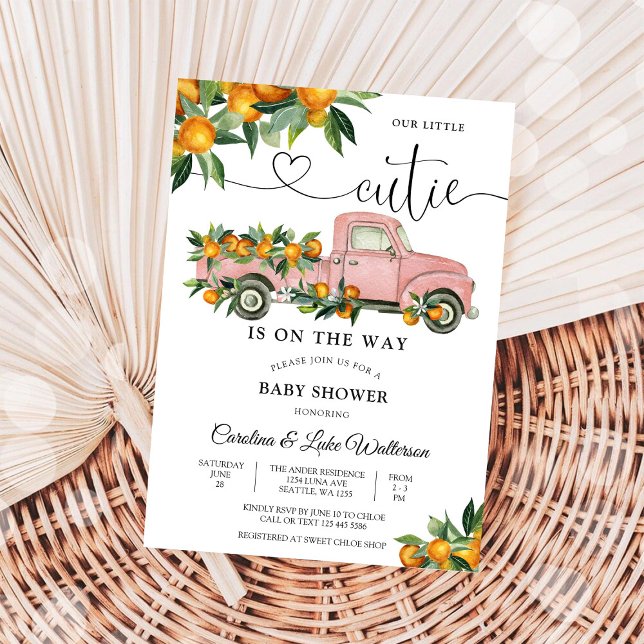 Convite para Chá de Bebê do Caminhãozinho Laranja  (Criador carregado)