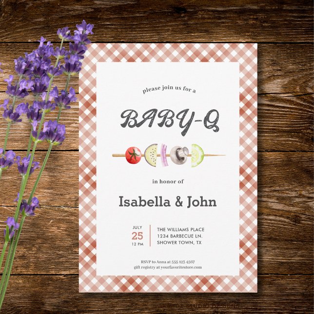 Convite para Chá de Bebê do Churrasco do Baby Q (Front of the invitation is shown in 5x7-inch. Choose size, paper, and corner style.)