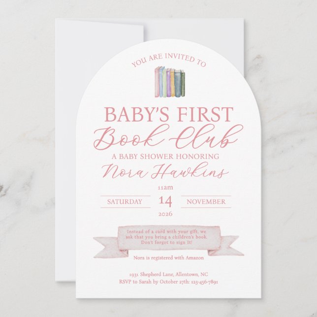 Convite para Chá de Bebê do Clube do Livro do Bebê (Frente)