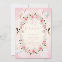 Convite para Chá de Bebê "É uma Menina" com Flores