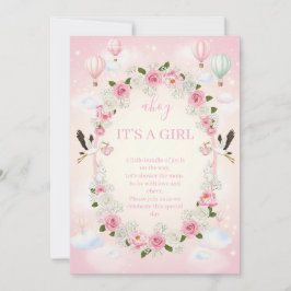 Convite para Chá de Bebê "É uma Menina" com Flores