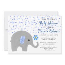 Convite para Chá de Bebê Elefante de Confetti Azul