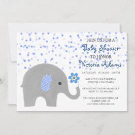 Convite para Chá de Bebê Elefante de Confetti Azul