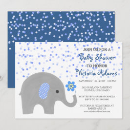 Convite para Chá de Bebê Elefante de Confetti Azul