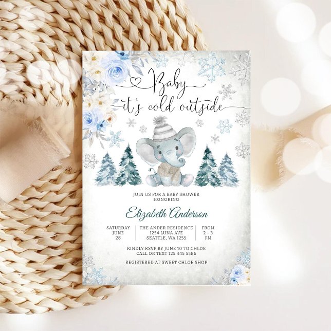 Convite para Chá de Bebê Elefante de Inverno Convi (Criador carregado)
