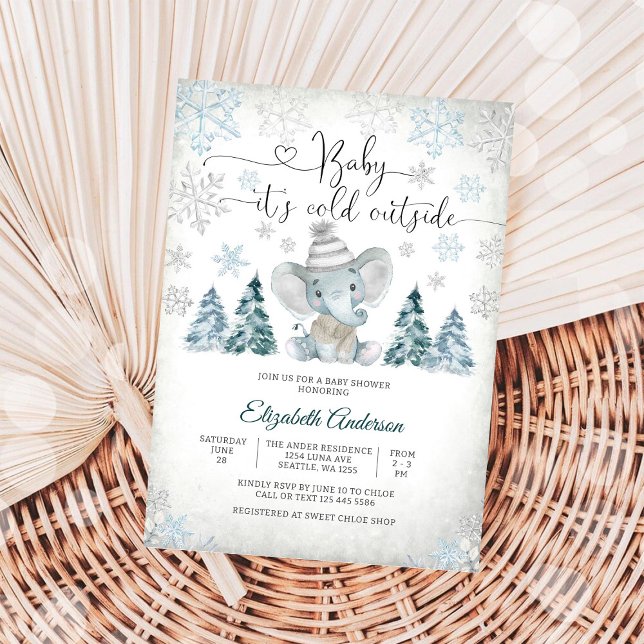 Convite para Chá de Bebê Elefante de Inverno Convi (Criador carregado)